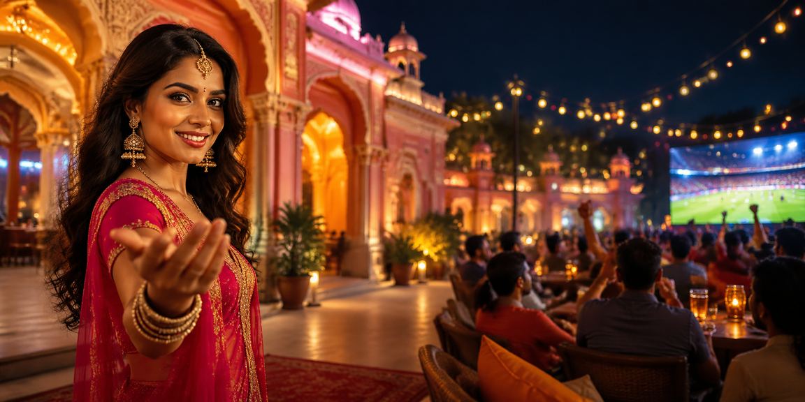 Indian woman enjoying cricket betting on mobile device