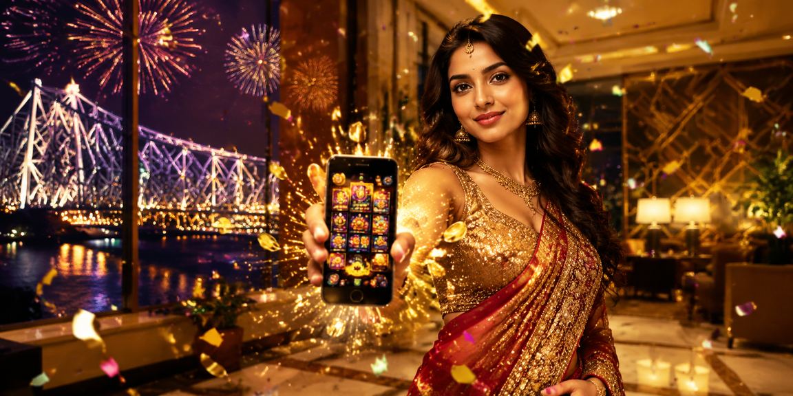 Bright Kolkata cityscape with casino-themed vibrant lights