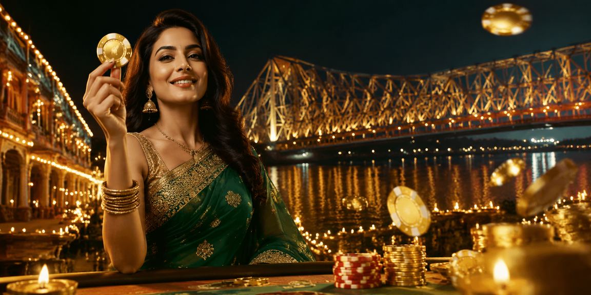 Evening view of Howrah Bridge with festive betting activity in Kolkata
