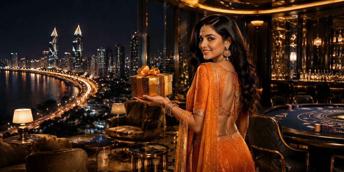 Mumbai Bandra night view with casino app on mobile screen